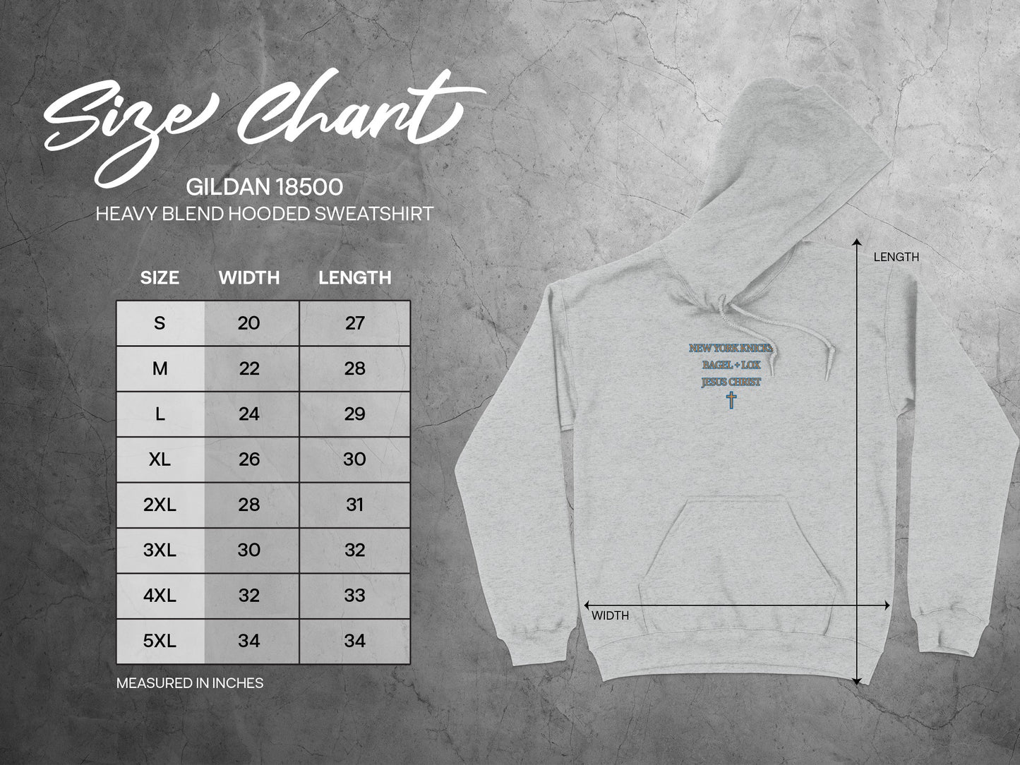 Gildan 18500 Heavy Blend Hooded Sweatshirt Size Chart