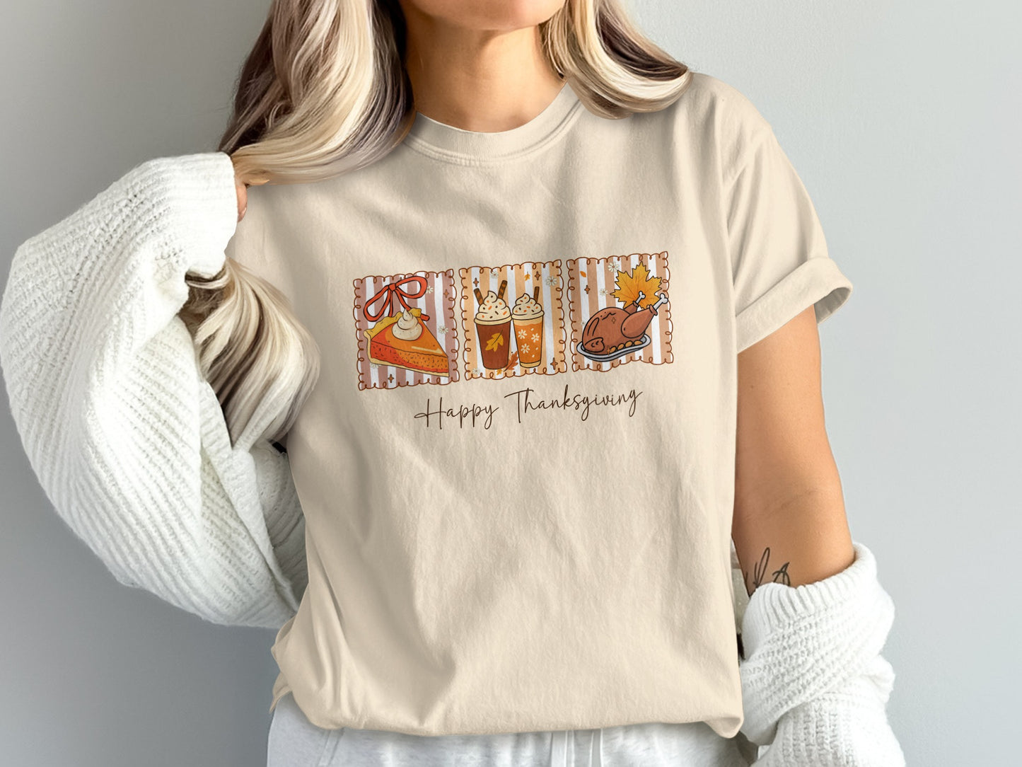 Thanksgiving Graphic Tee with Festive Icons