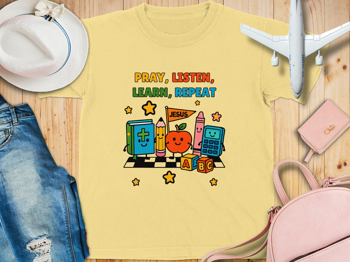 Pray Listen Learn Repeat Jesus T-Shirt with Cute Design