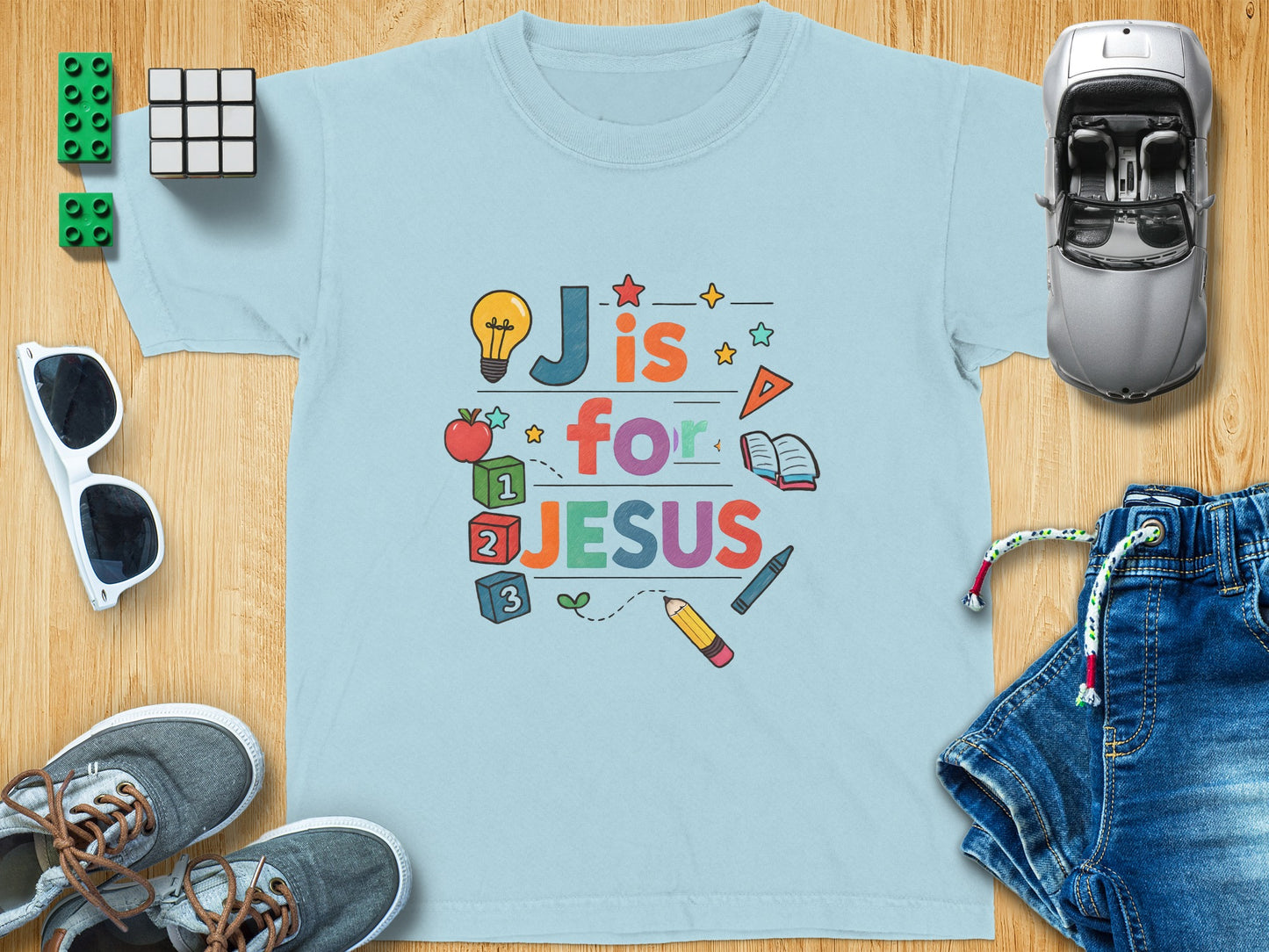 J is for Jesus Colorful Christianity Kids Tee