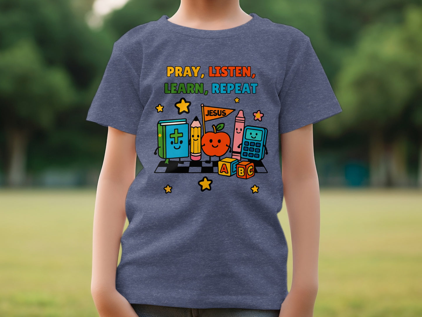 Pray Listen Learn Repeat Cute School Design T-shirt