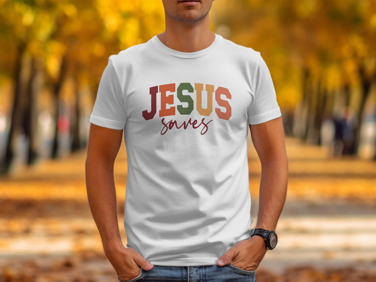 JESUS Saves Multicolored Autumn Design Shirt