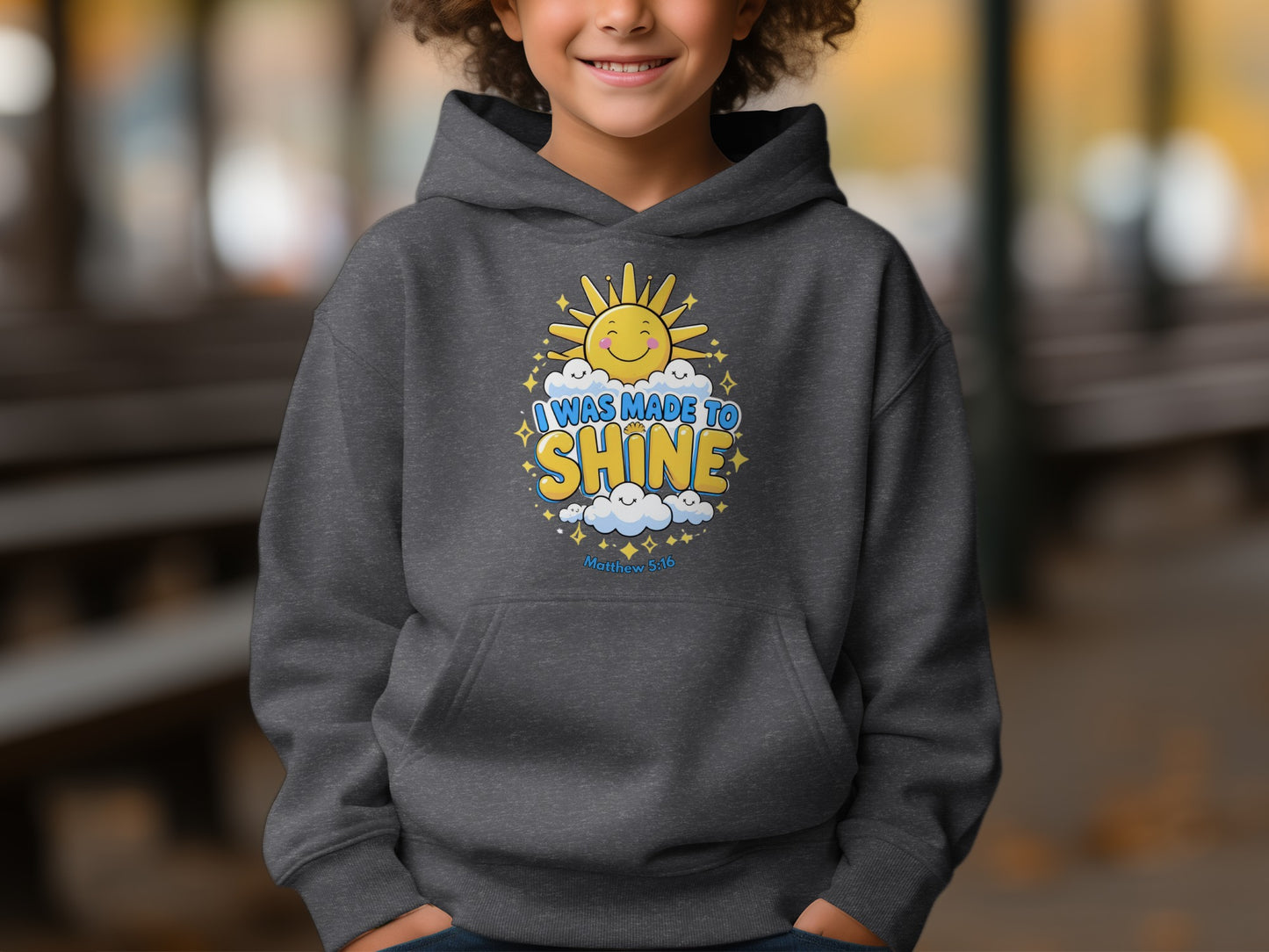 I Was Made to Shine Kids Hoodie with Sun and Clouds