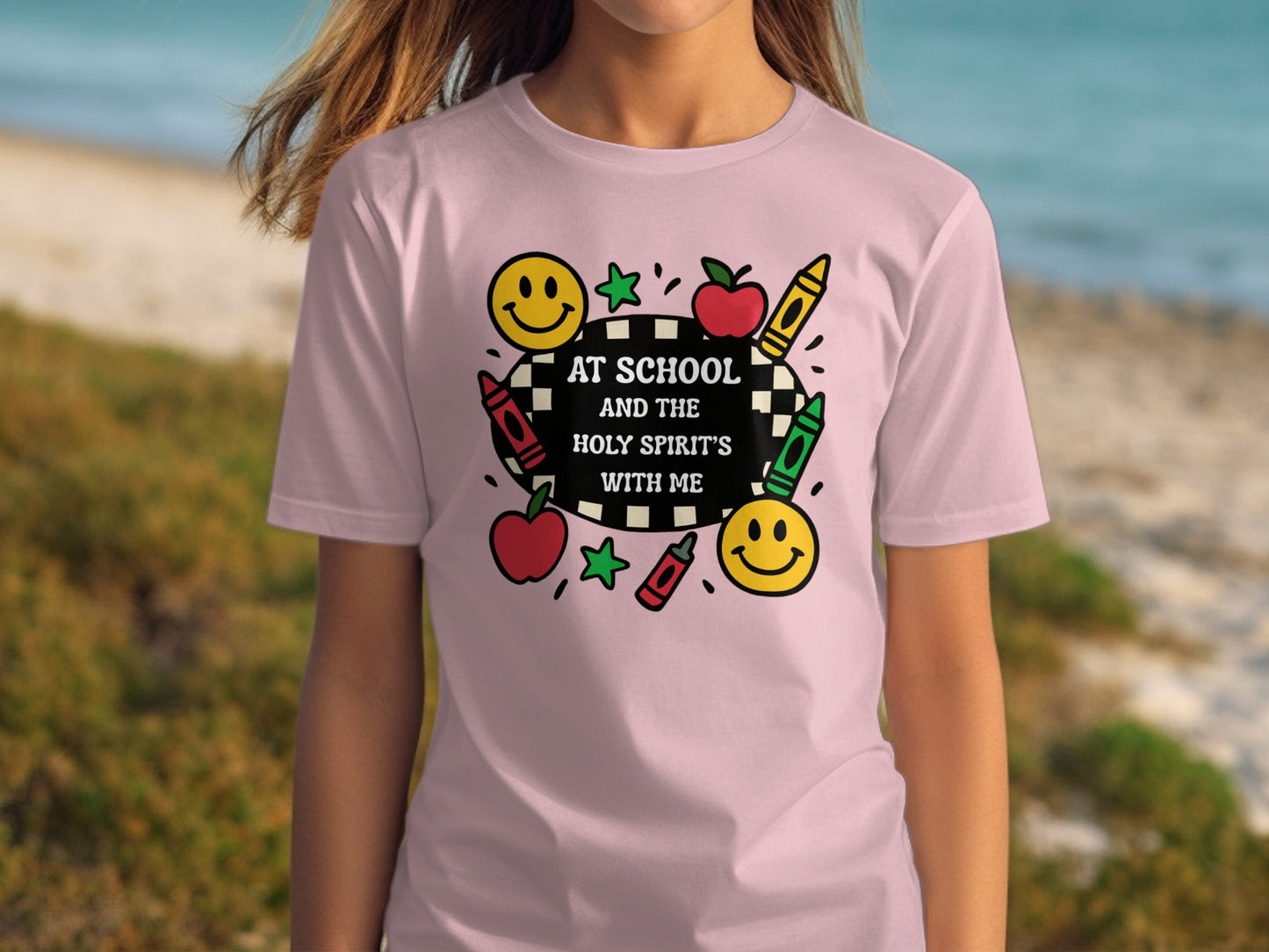 At School and The Holy Spirit's With Me graphic shirt