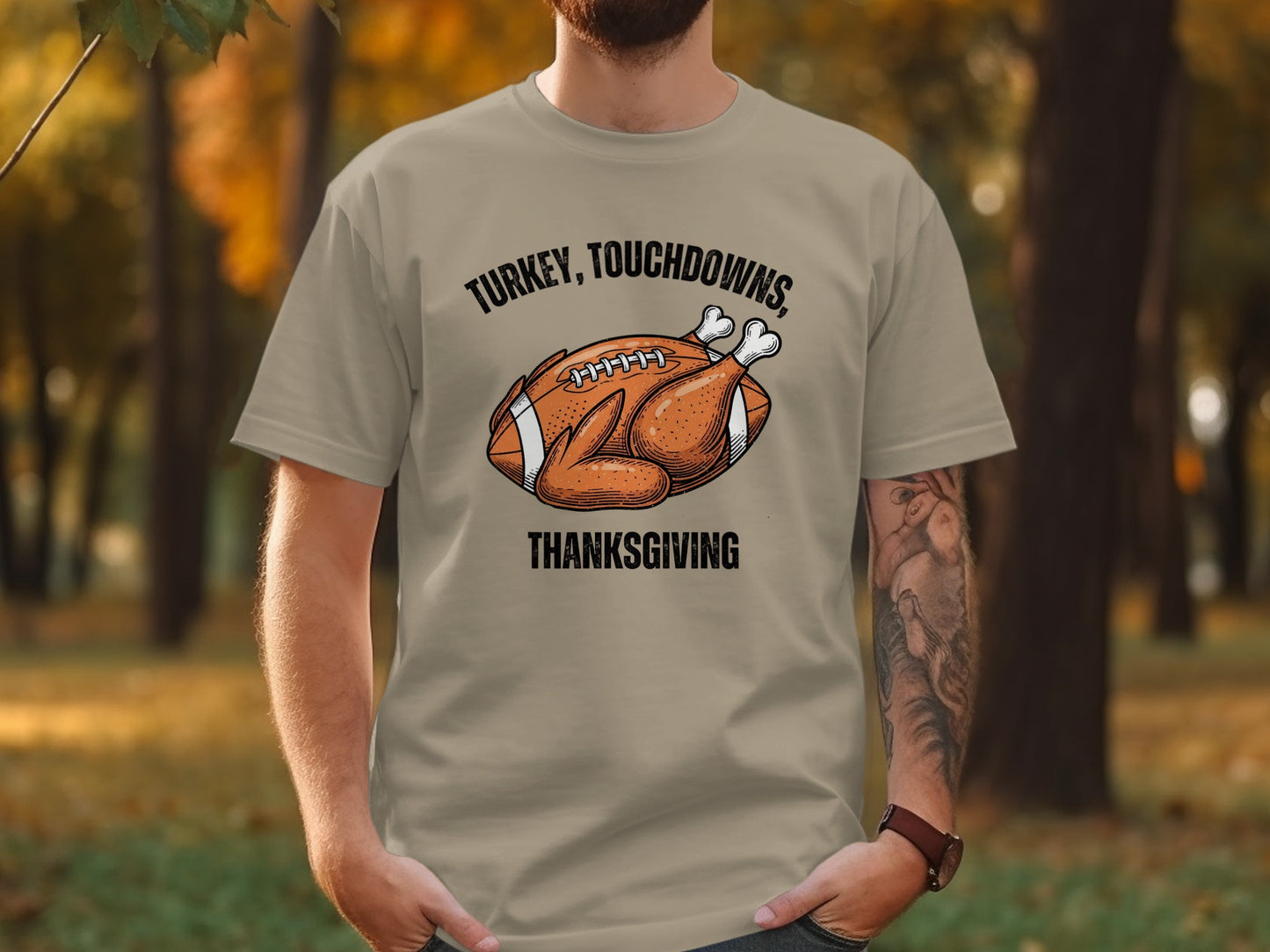 Turkey Touchdowns Thanksgiving T-shirt for Fall Celebrations