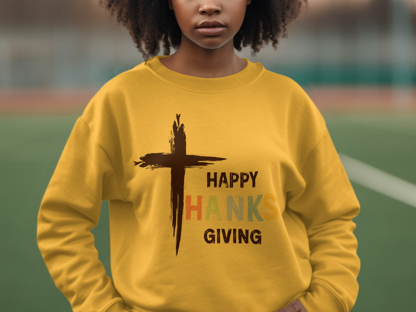 Happy Thanksgiving Cross Graphic Sweatshirt