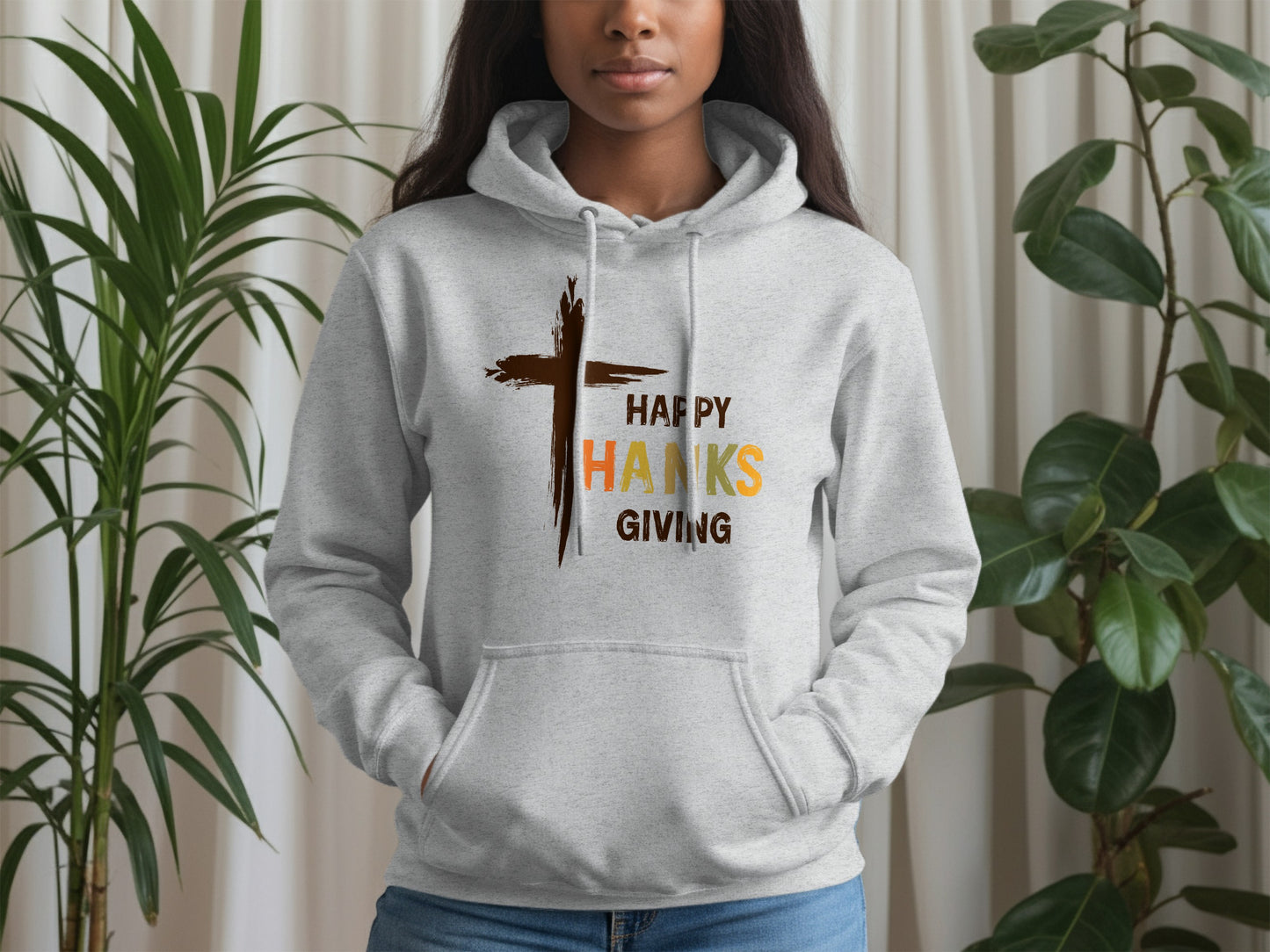 Happy Thanksgiving Hoodie with Cross Design