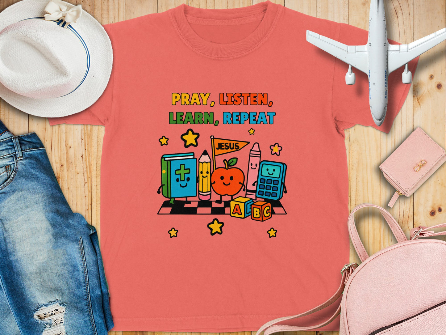 Pray Listen Learn Repeat Cute Character T-shirt