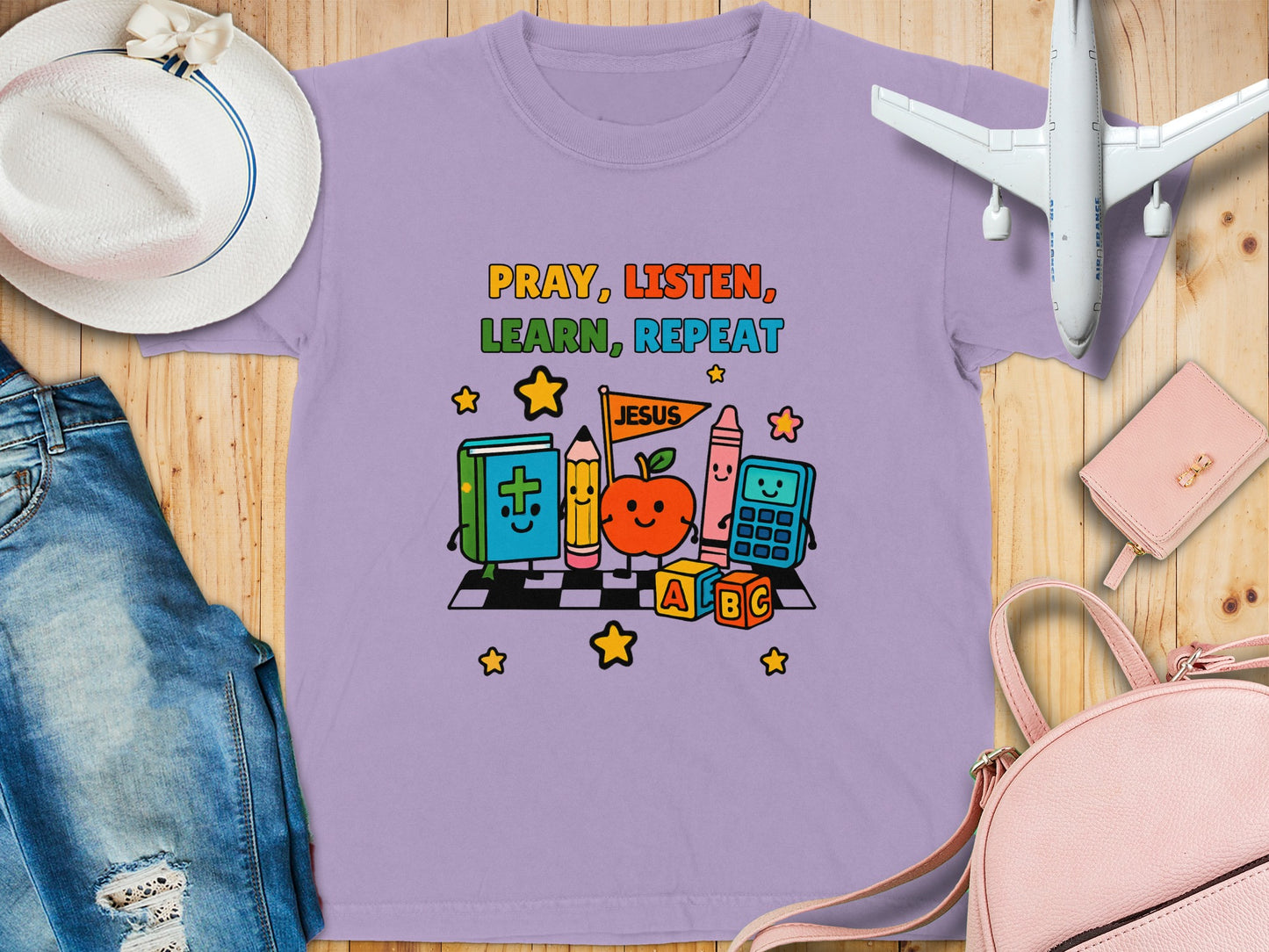 Pray Listen Learn Repeat Kids T-Shirt