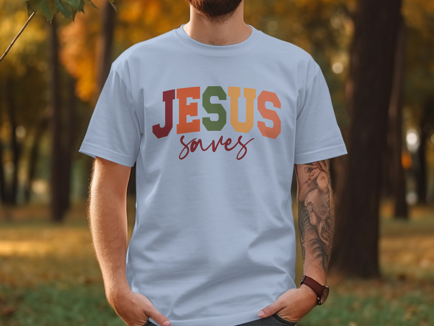 JESUS Saves Colorful Letters Inspirational T-Shirt