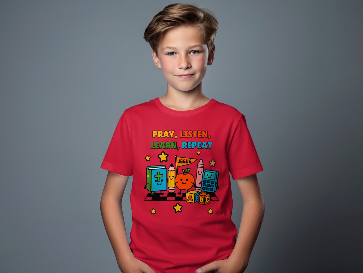Pray Listen Learn Repeat Graphic Kids T-shirt