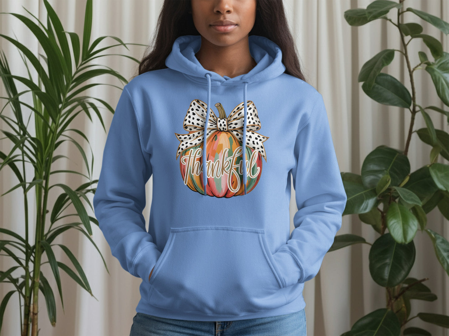 Thankful Pumpkin Hoodie with Polka Dot Bow Design