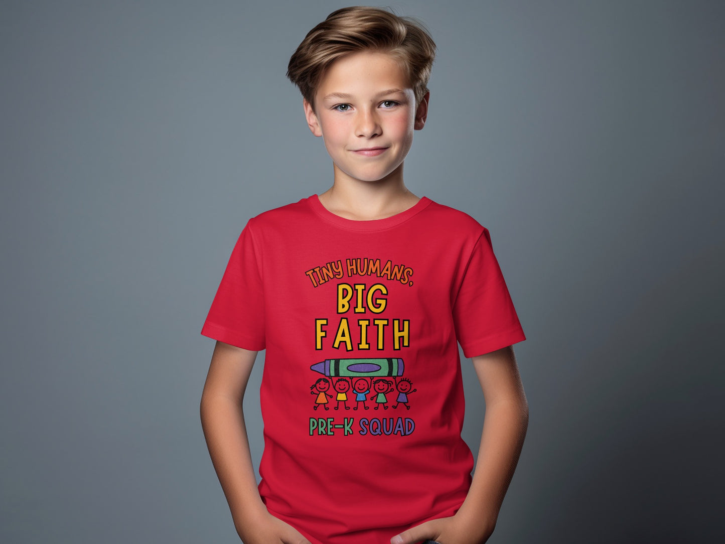 Tiny Humans Big Faith Pre-K Squad Kids T-Shirt