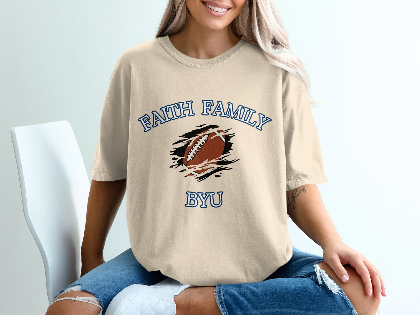 Faith Family BYU Graphic T-Shirt Football Design