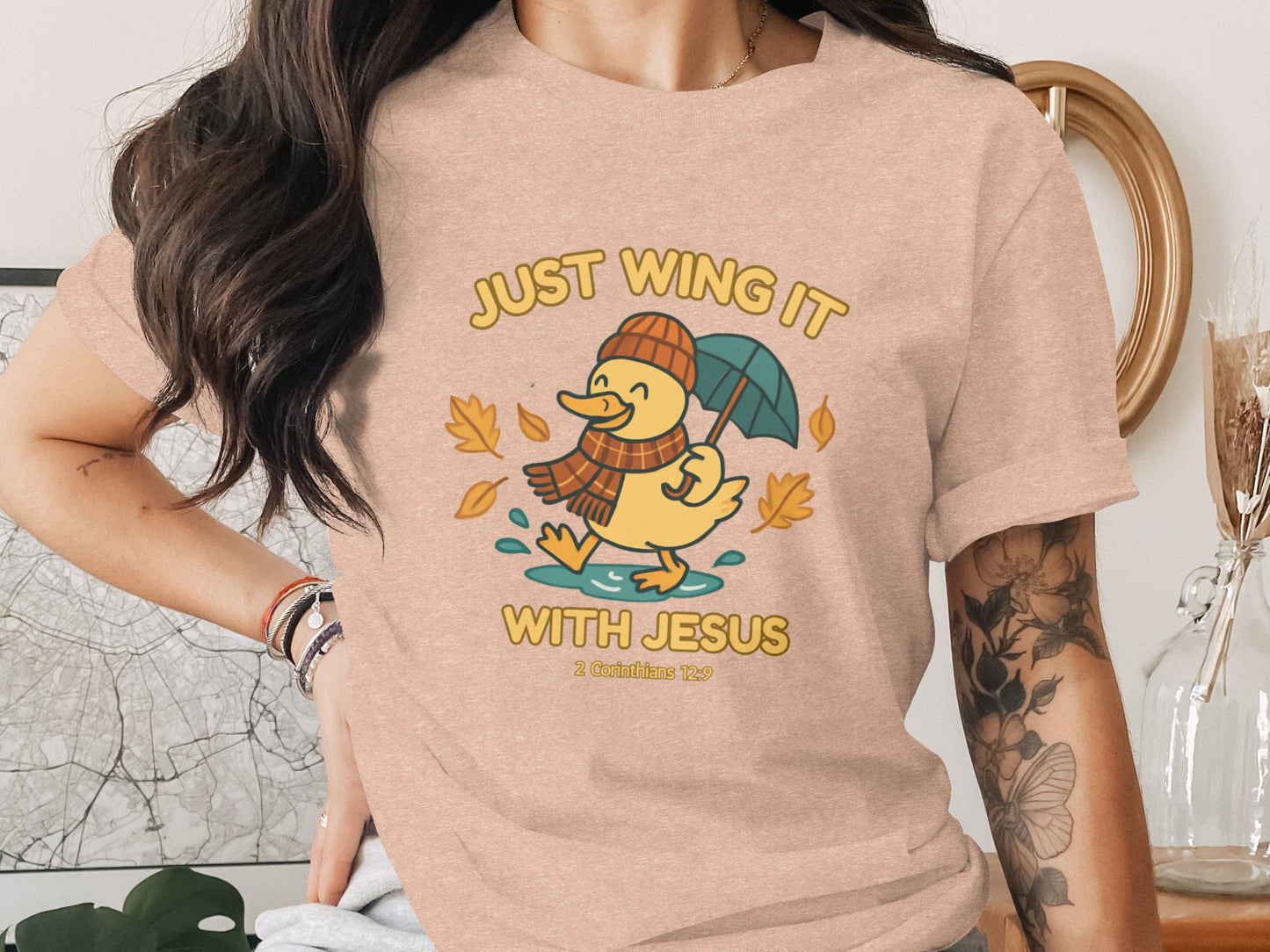 Just Wing It With Jesus Cute Duck Autumn Theme