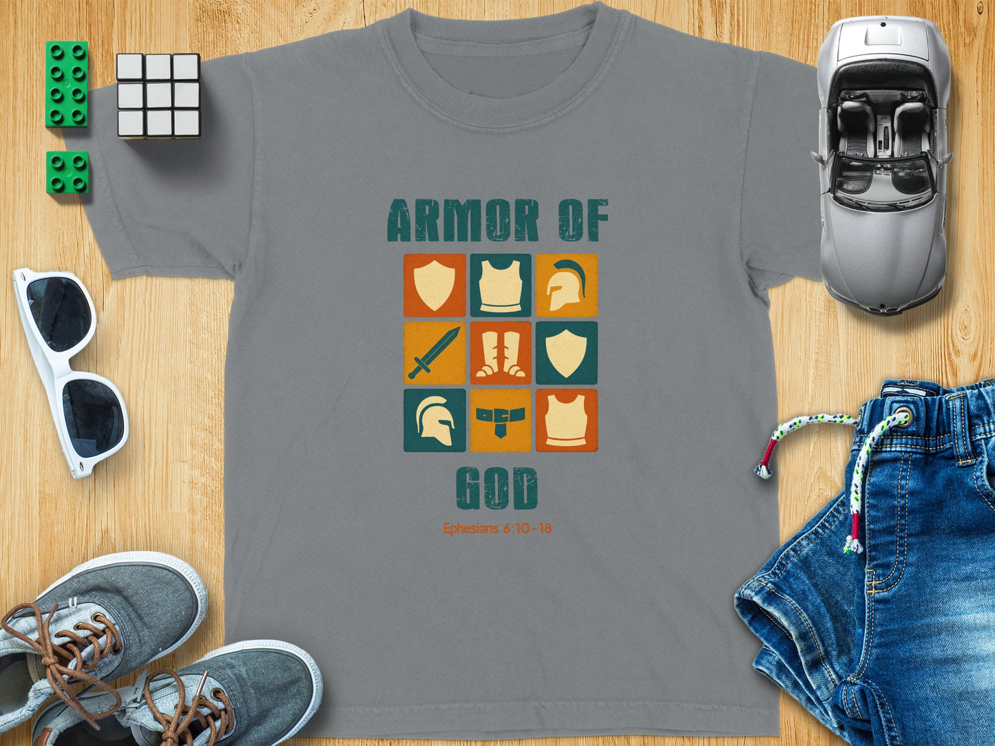 Armor of God Design with Helmets and Shield Shirt