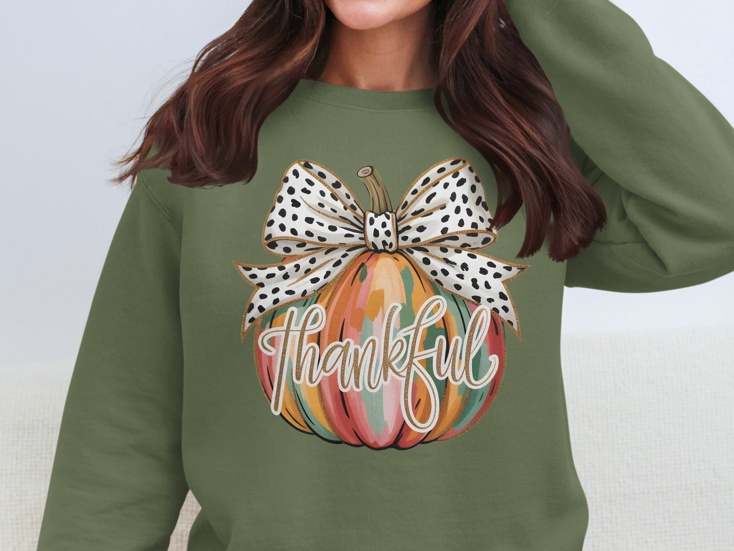 Thankful Pumpkin Bow Sweatshirt Cute Autumn Sweater
