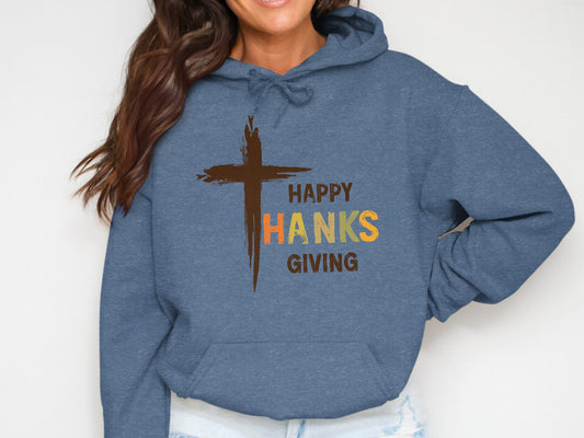 Happy Thanksgiving Hoodie with Cross Graphic