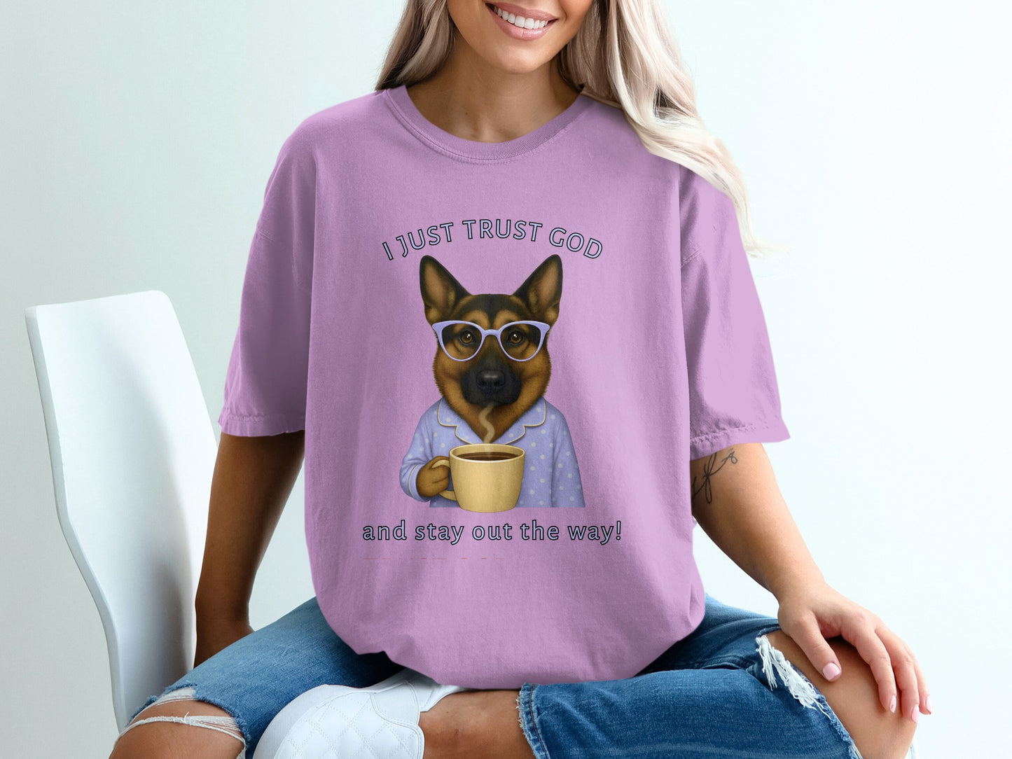 I Just Trust God Dog Drinking Coffee T-Shirt