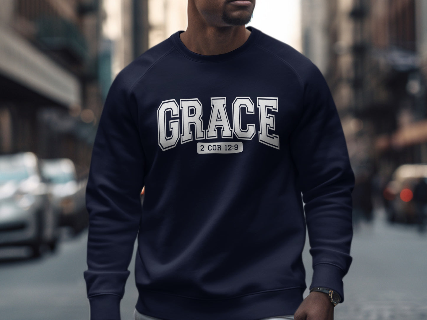 GRACE 2 COR 12:9 Crewneck Sweatshirt Bold Design Apparel