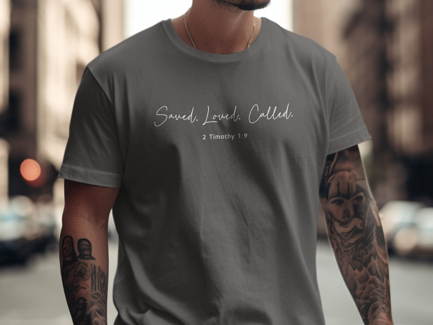 Saved Loved Called 2 Timothy 1:9 quote on t-shirt product