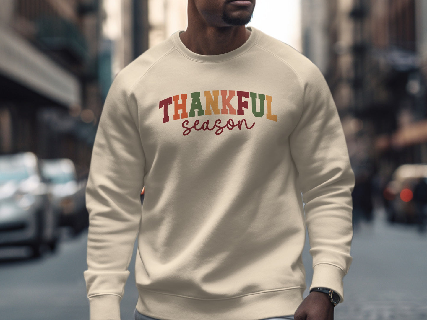 Thankful Season Printed Sweatshirt for Men Casual Pullover