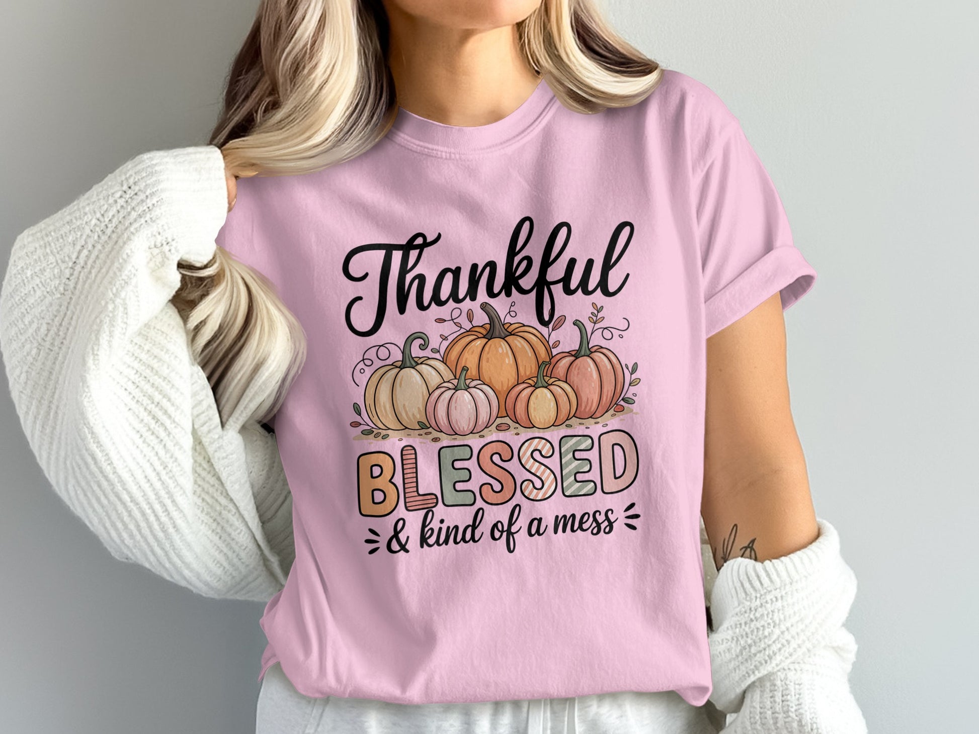 Thankful Blessed and Kind of a Mess Graphic T-Shirt