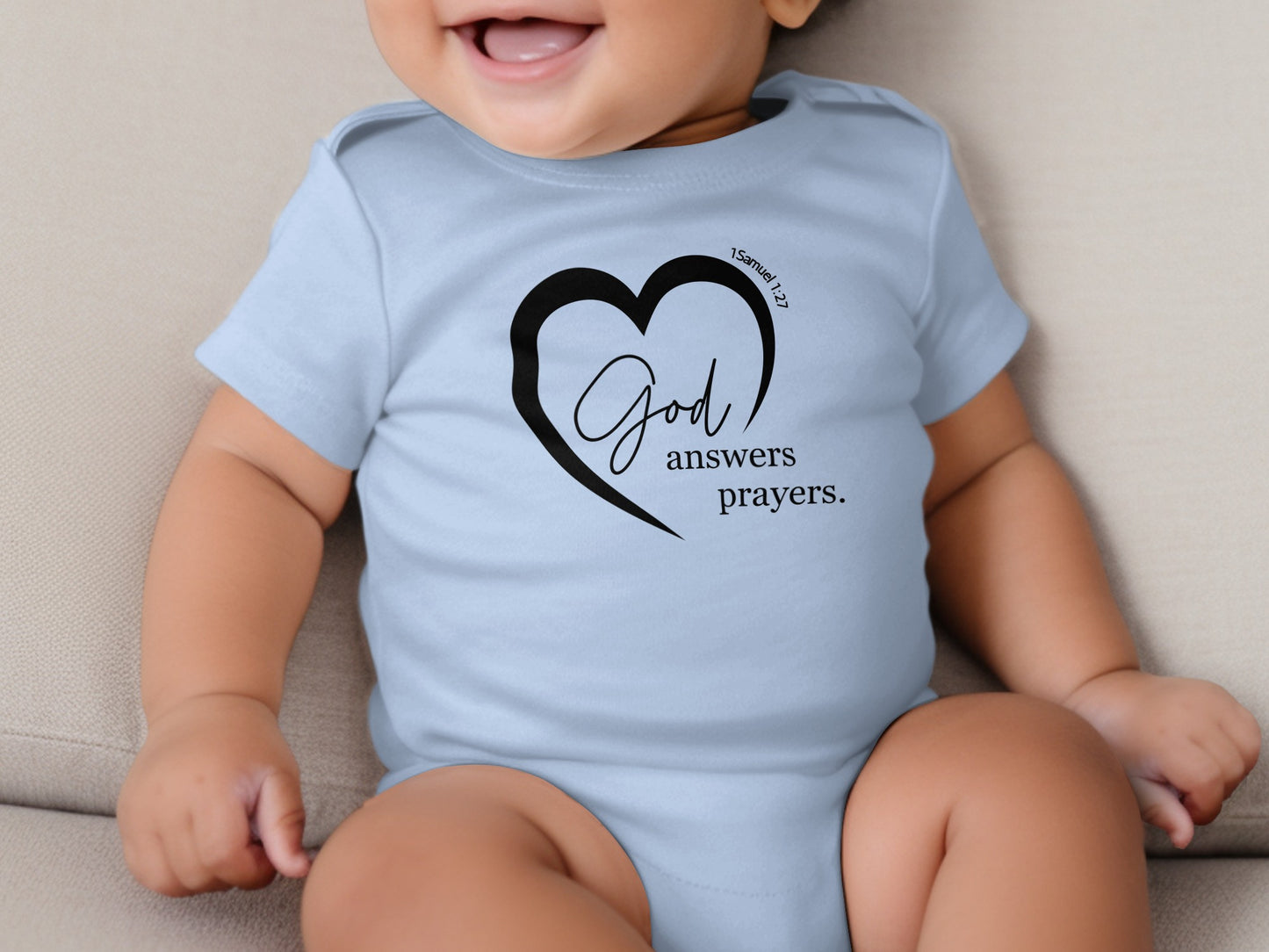 God Answers Prayers Heart Design Baby Onesie