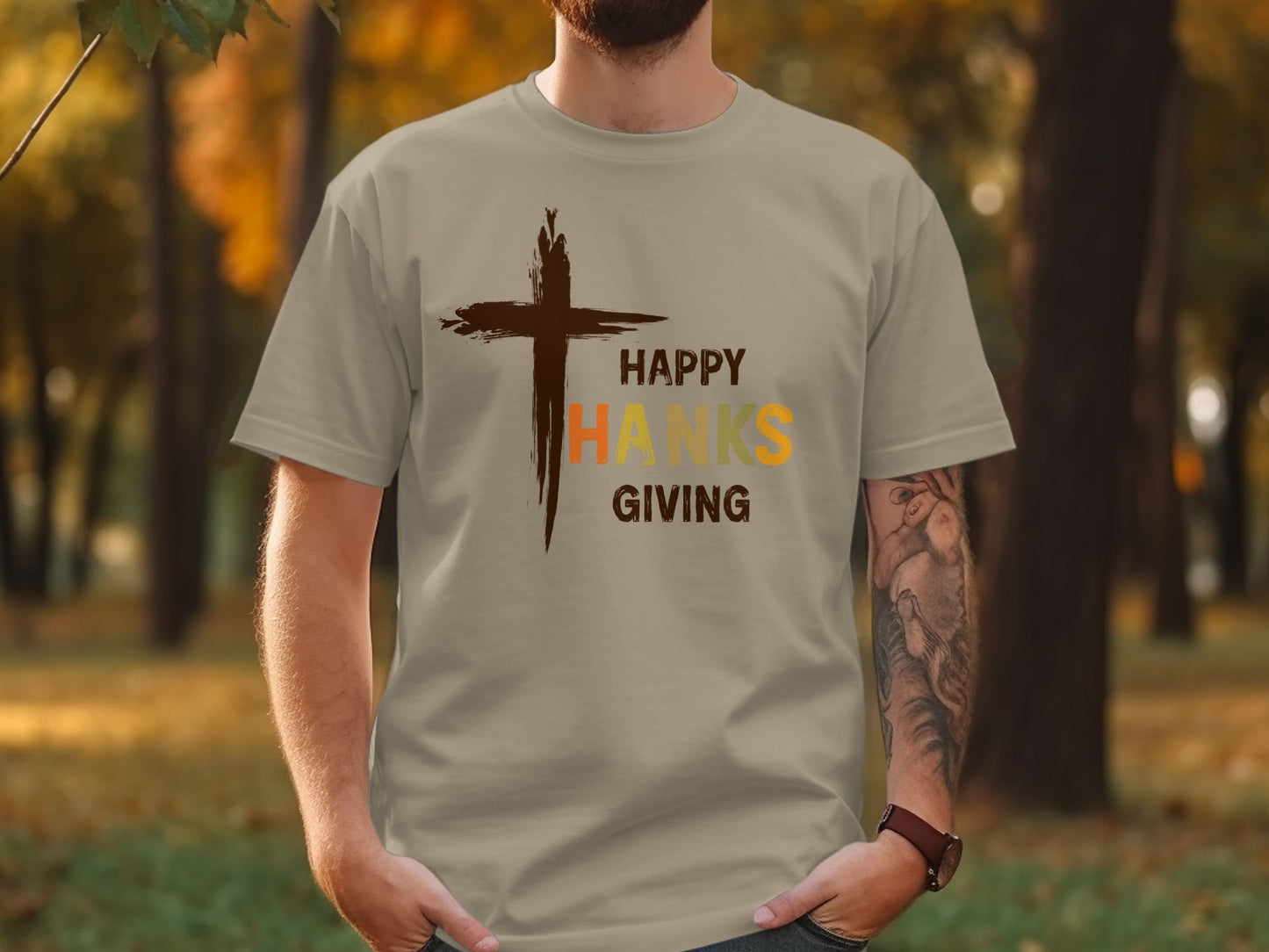Happy Thanksgiving Cross Graphic T-Shirt