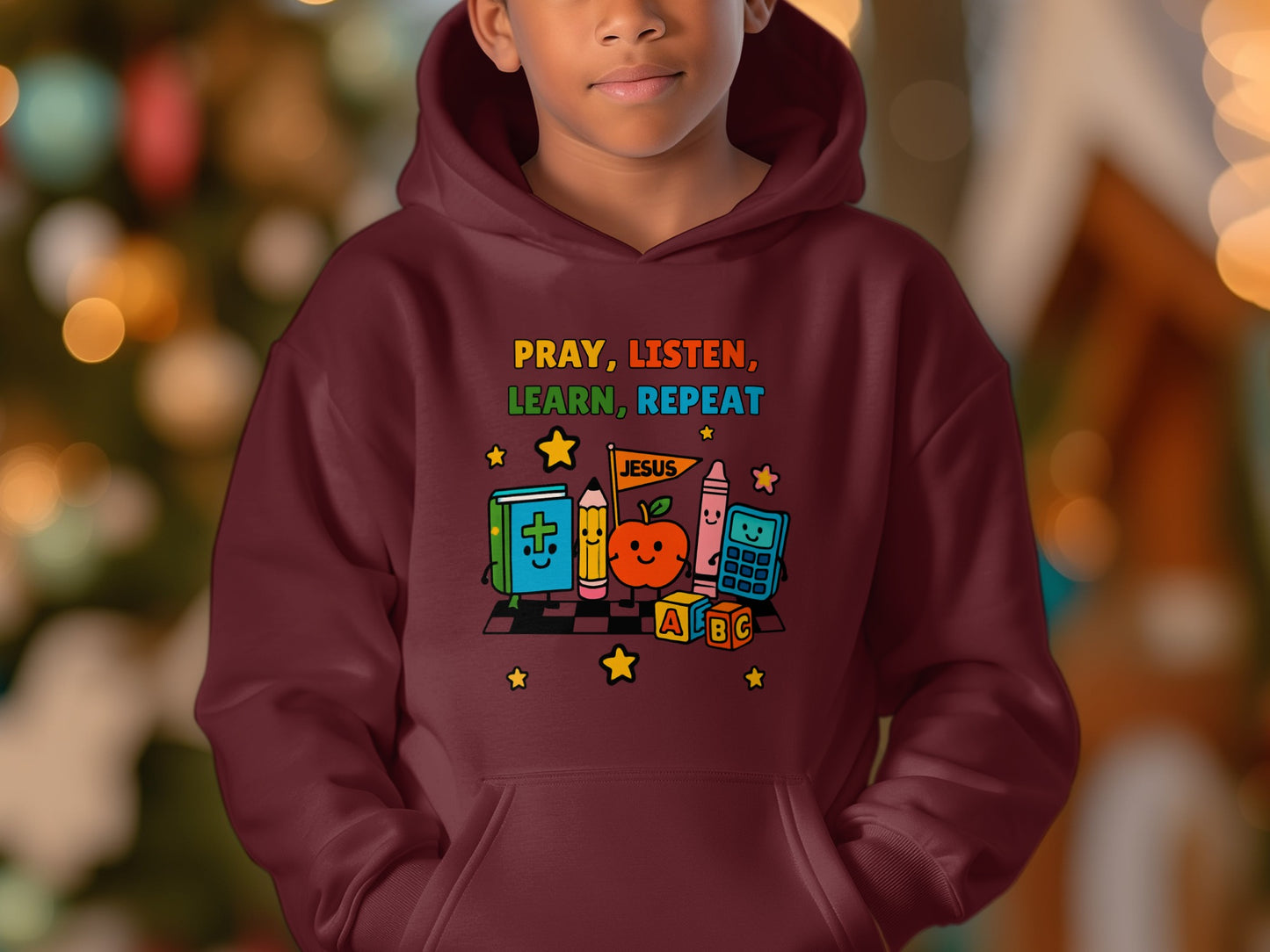 Pray Listen Learn Repeat Design Youth Hoodie