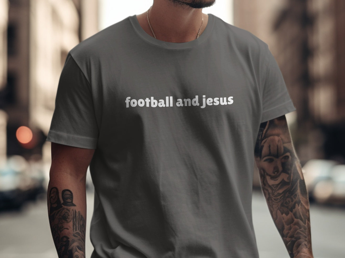 football and jesus printed grey casual t-shirt product