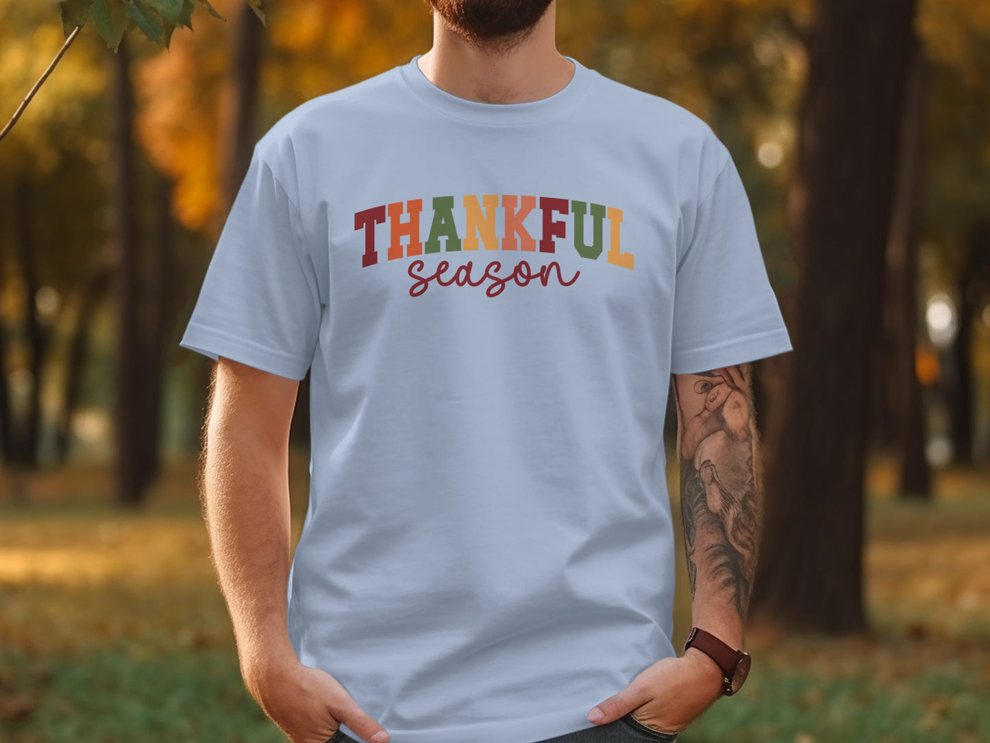 Thankful Season Colorful Text Autumn Themed T-shirt
