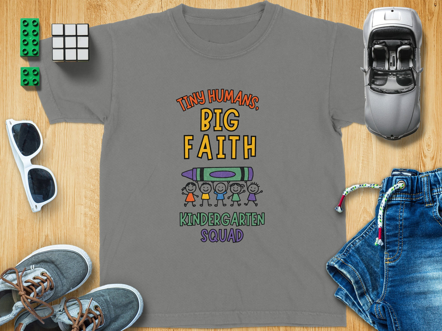 Tiny Humans Big Faith Kindergarten Squad shirt