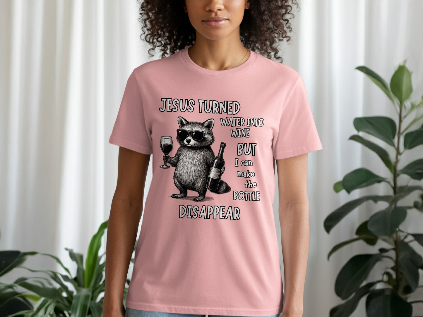 Jesus Turned Water Into Wine Funny Raccoon T-shirt