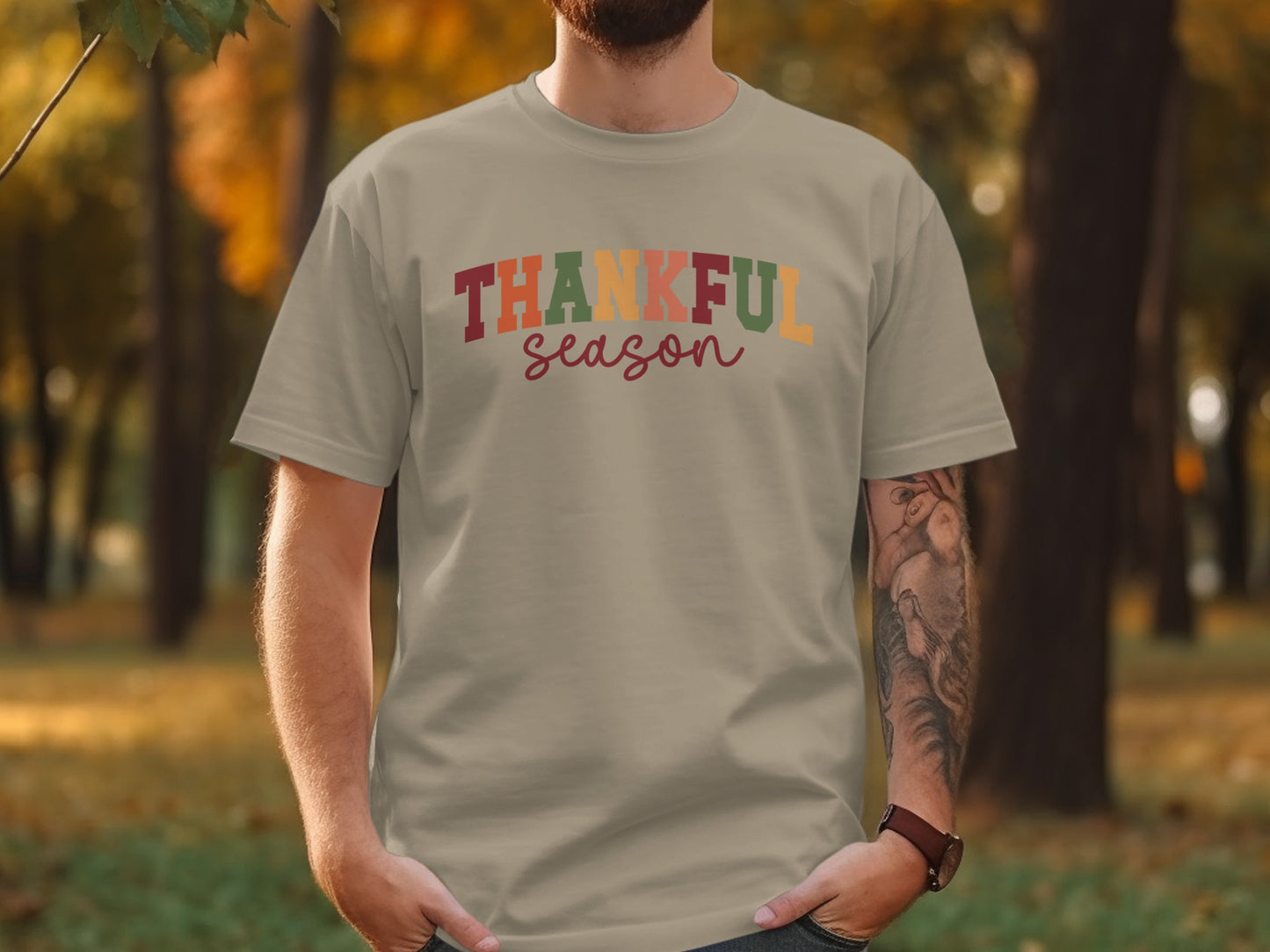 Thankful Season Colorful Autumn Sayings Tee Product