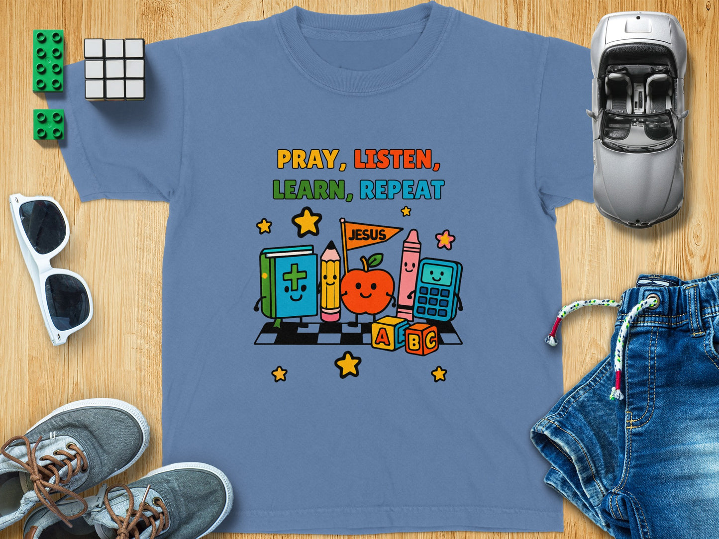 Pray Listen Learn Repeat Cute ABC Design T-shirt