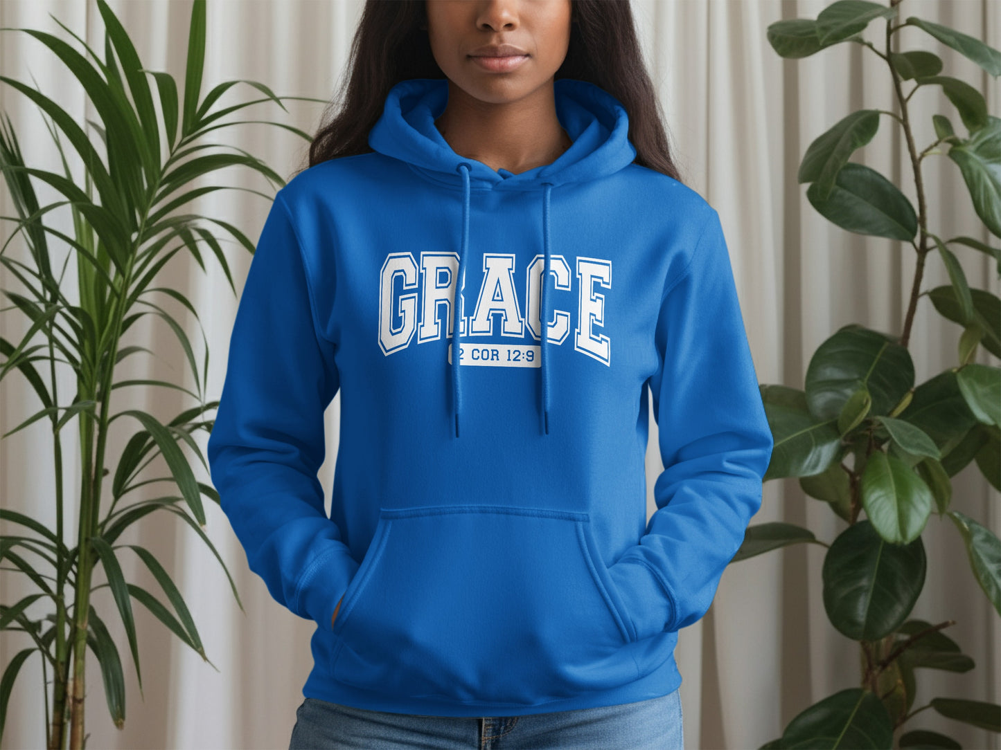 Grace 2 Cor 12 9 Blue Hoodie for Christian Apparel