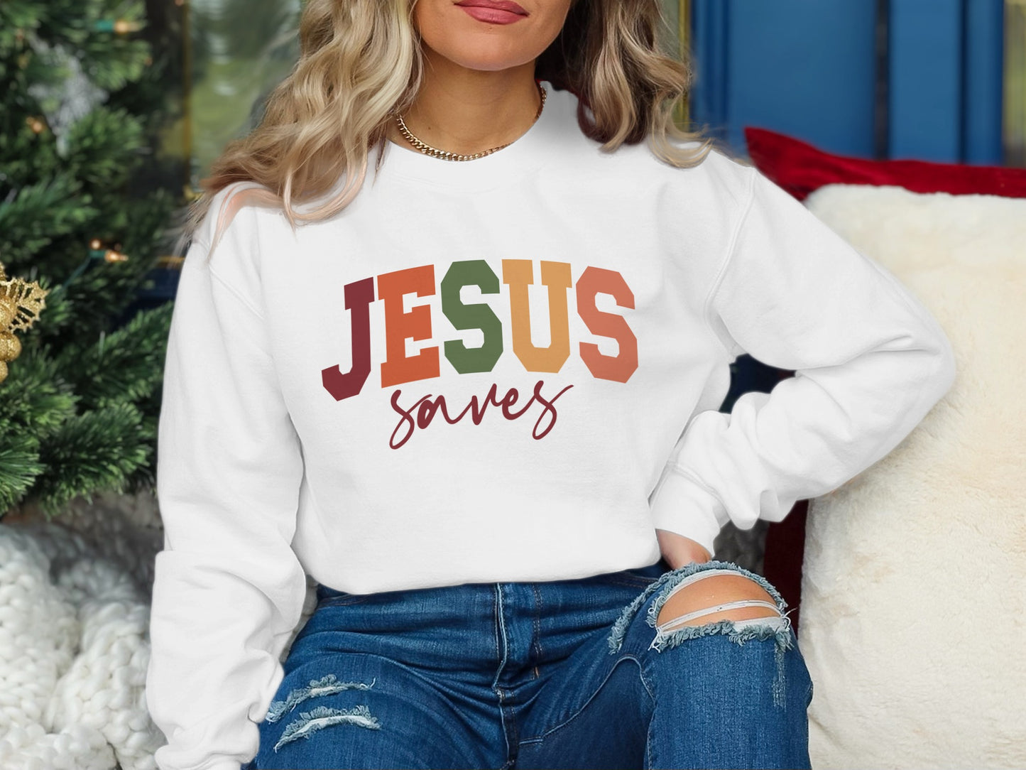 JESUS SAVES Graphic Print Casual Sweatshirt