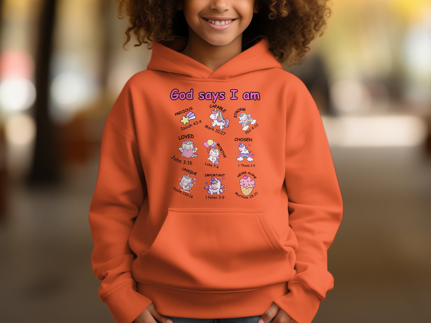 God Says I Am Kids' Hoodie Featuring Inspirational Messages