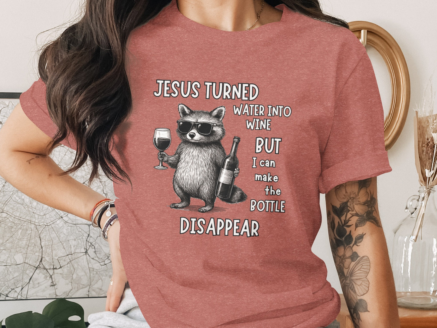 Jesus Turned Water Into Wine Raccoon Funny Shirt
