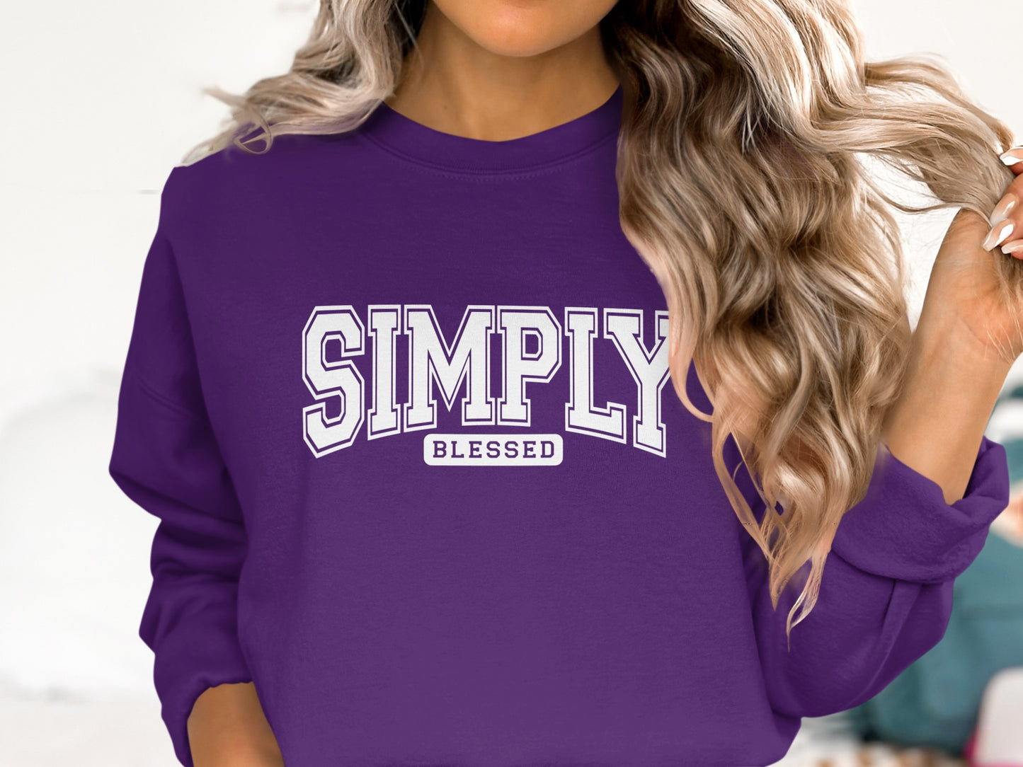 Simply Blessed Graphic Sweatshirt Purple Design
