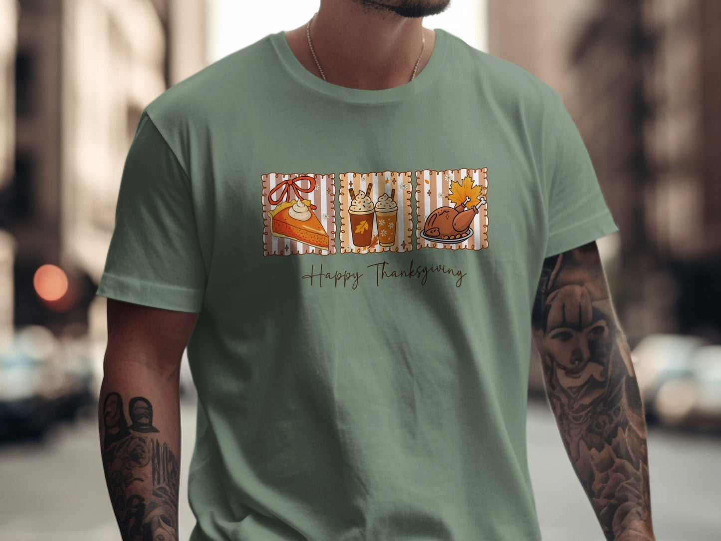 Happy Thanksgiving Graphic Teal T-Shirt Product