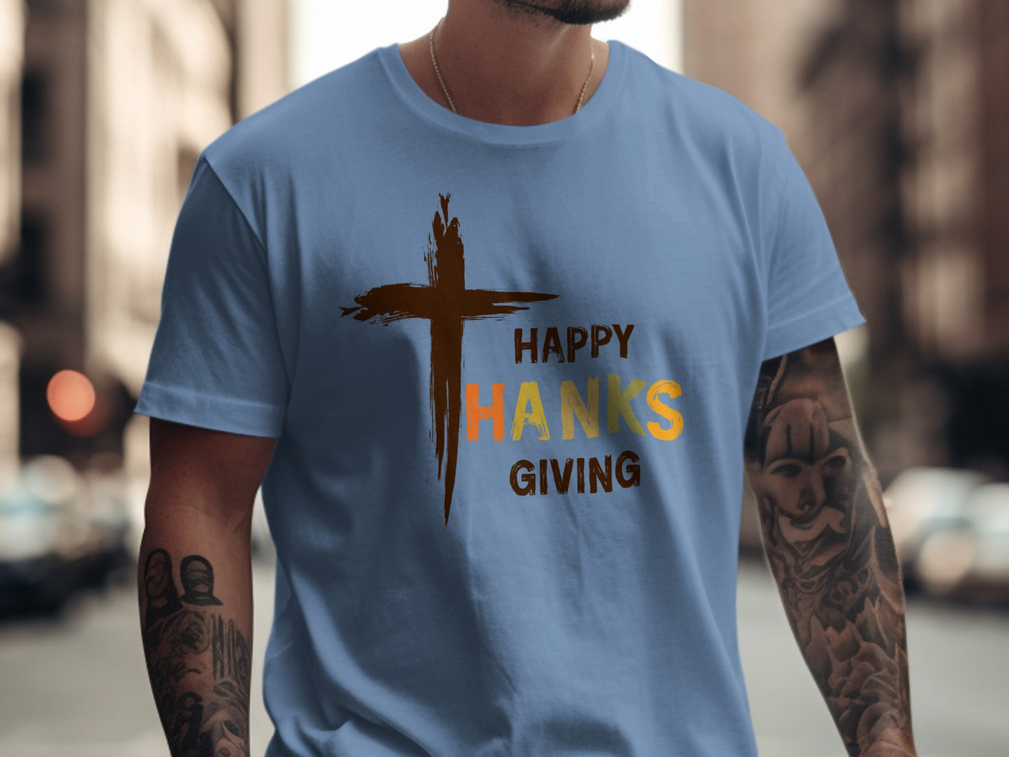 Happy Thanksgiving Shirt with Cross Design