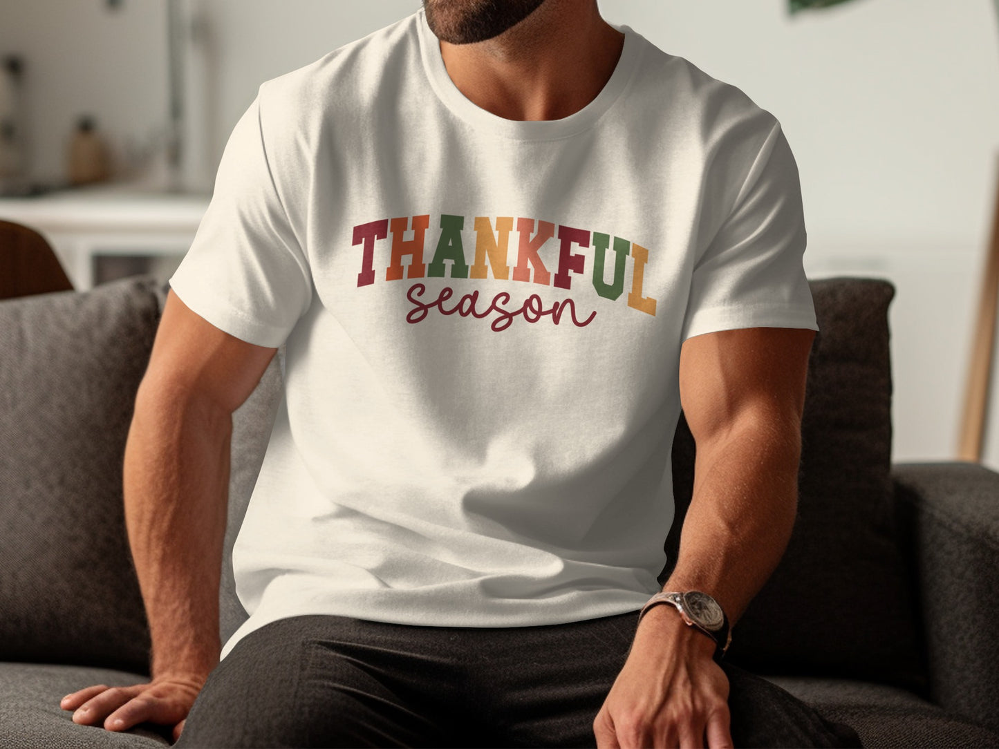 Thankful Season Graphic Tee with Colorful Text design