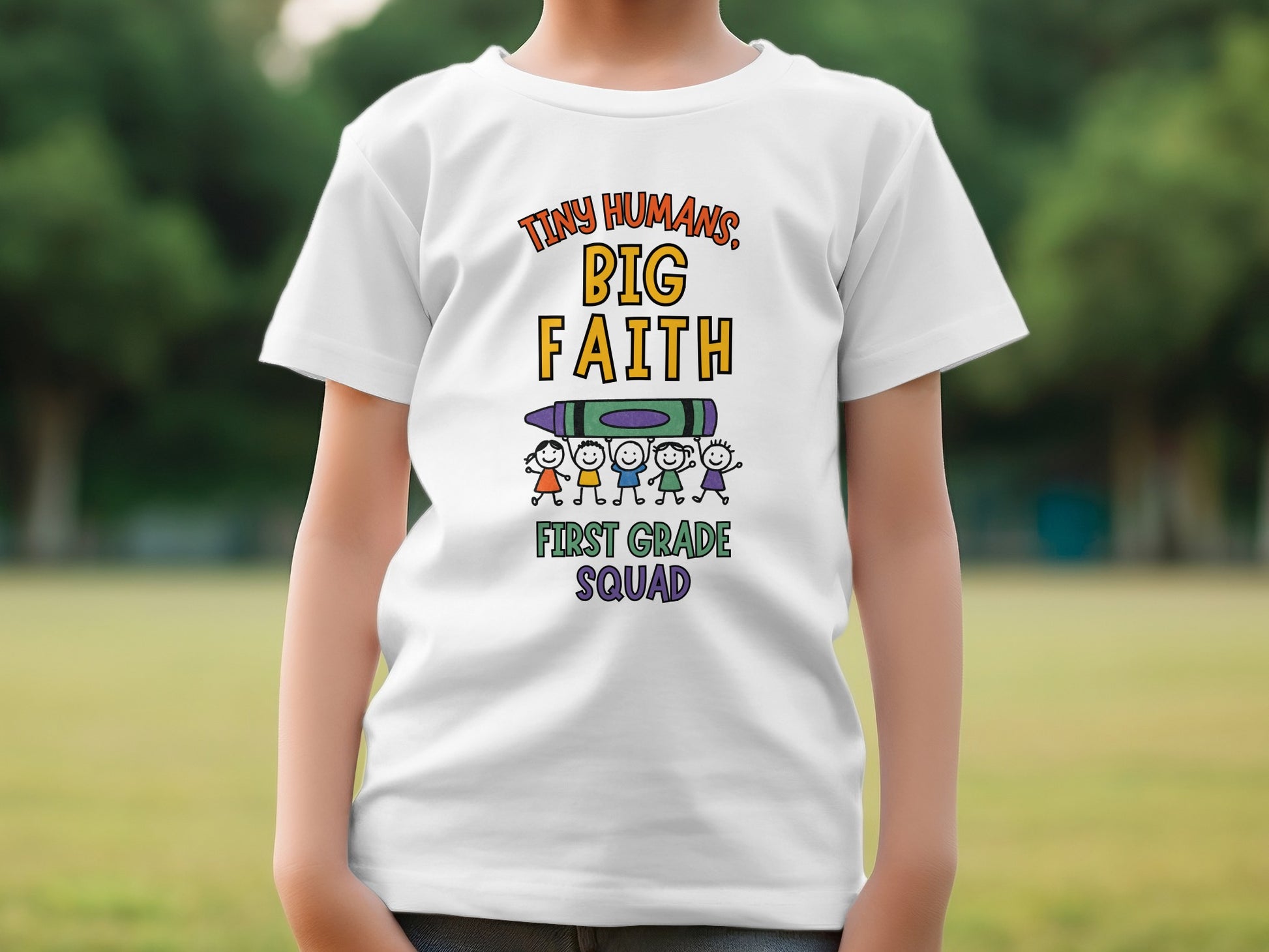 Tiny Humans Big Faith First Grade Squad T-shirt
