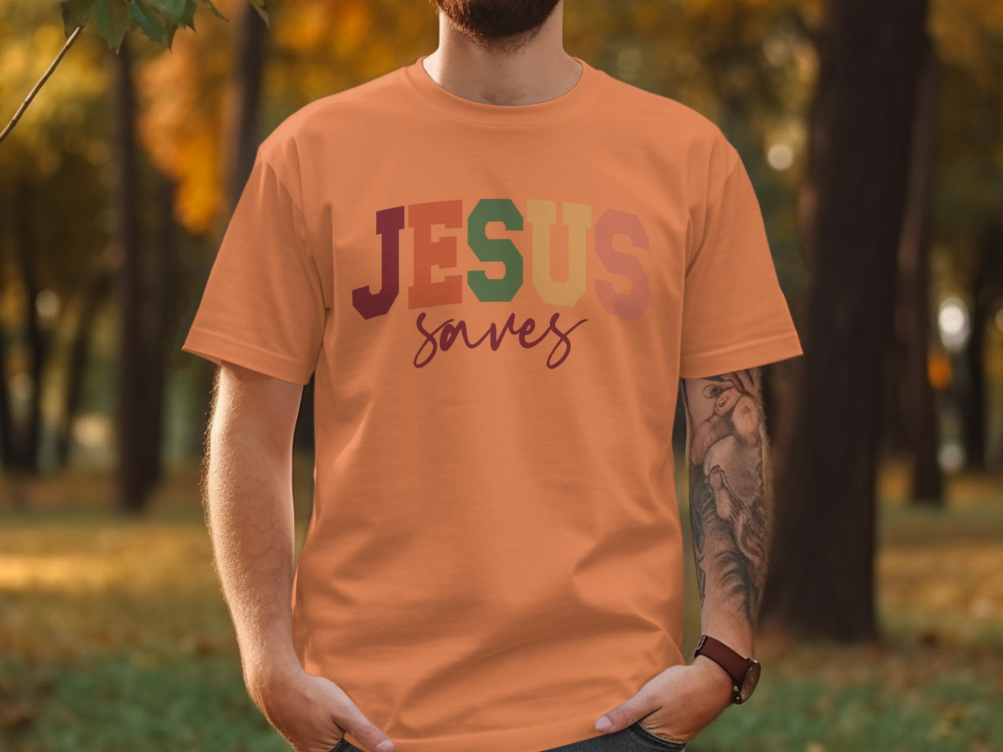 JESUS Saves Inspirational Faith Graphic Tee