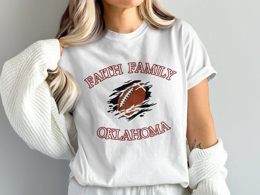 Faith Family Oklahoma Distressed Football Shirt