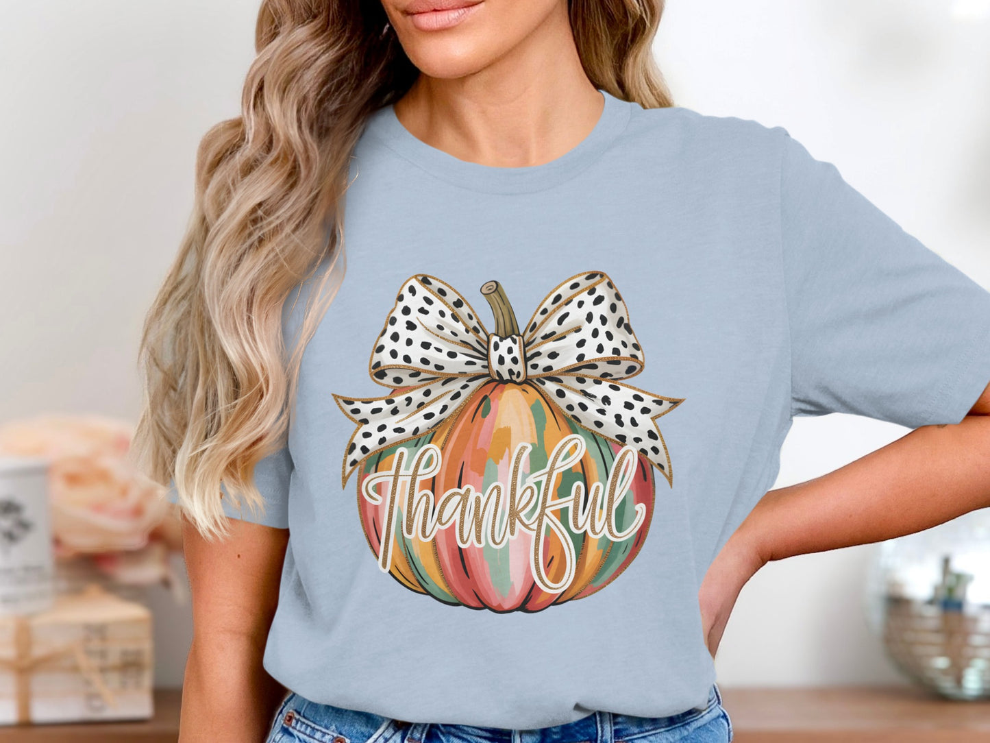 Thankful Pumpkin with Leopard Bow Graphic Shirt