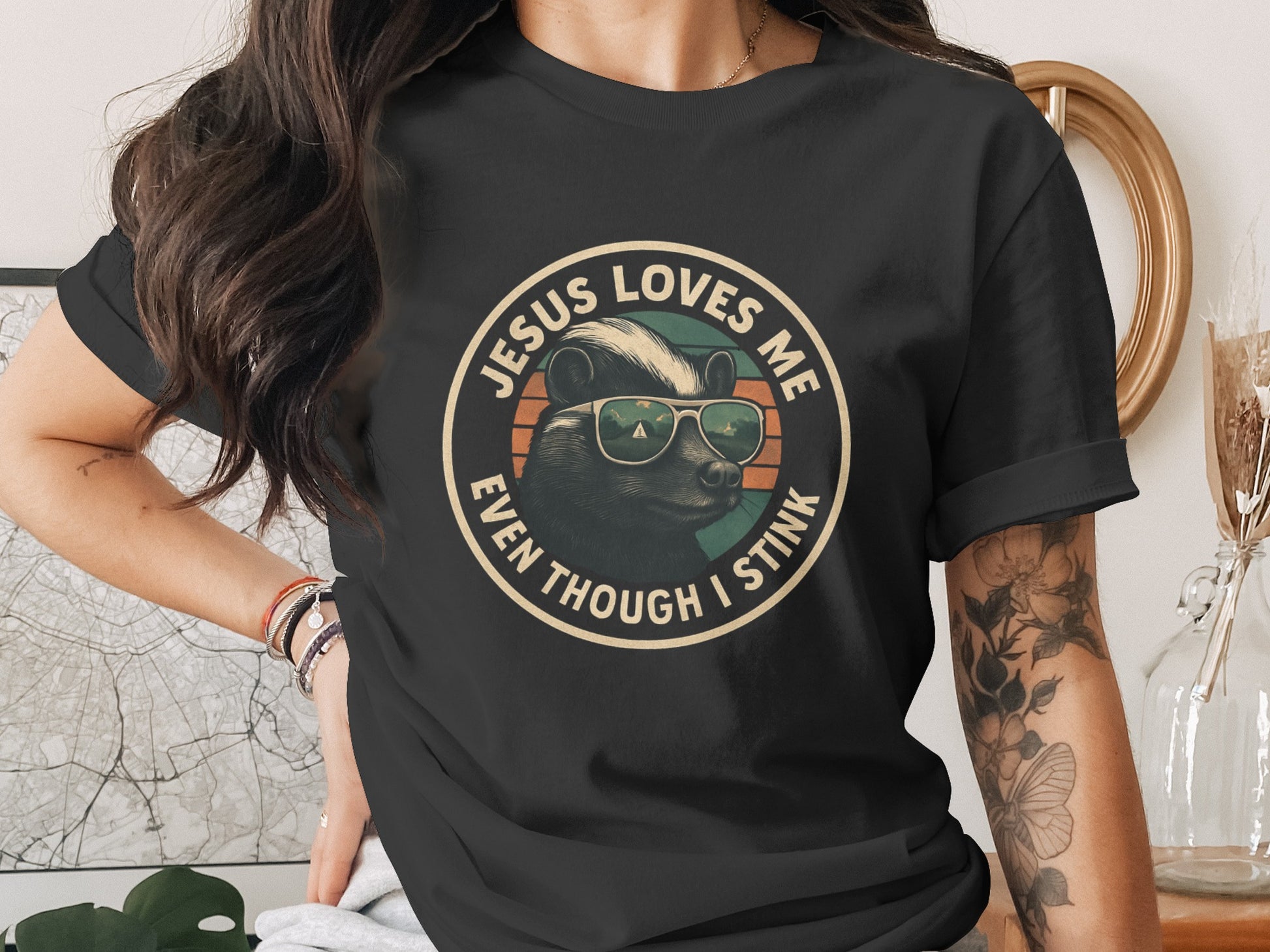 Jesus Loves Me Even Though I Stink T-shirt