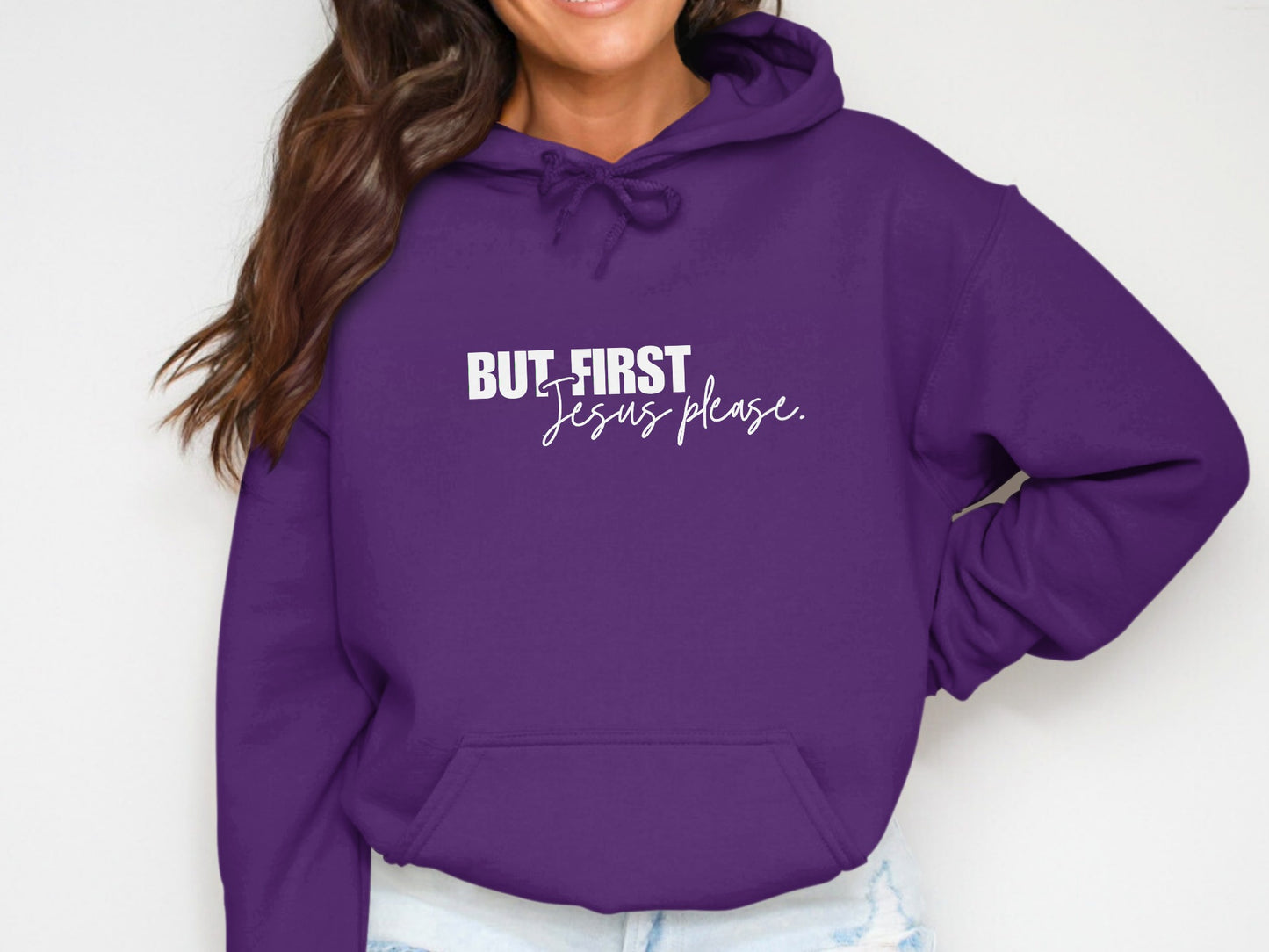 But First Jesus Please Purple Hoodie product type